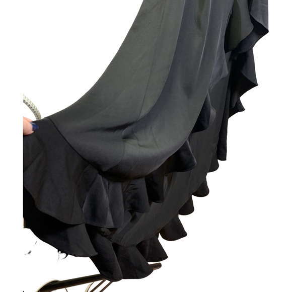 LA FEMME Black Flutter Slit Trumpet Gown - NWT - Picture 6 of 15